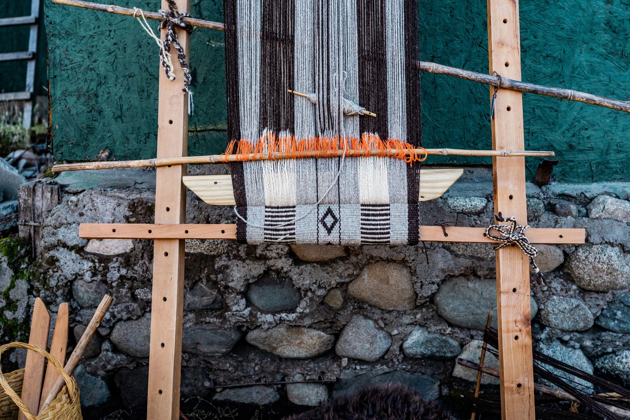Close-up of a loom used for handmade textiles